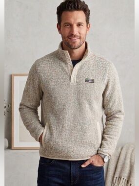 L.L. Bean Men’s Heritage Knit Fleece Pullover Heather Beige XL